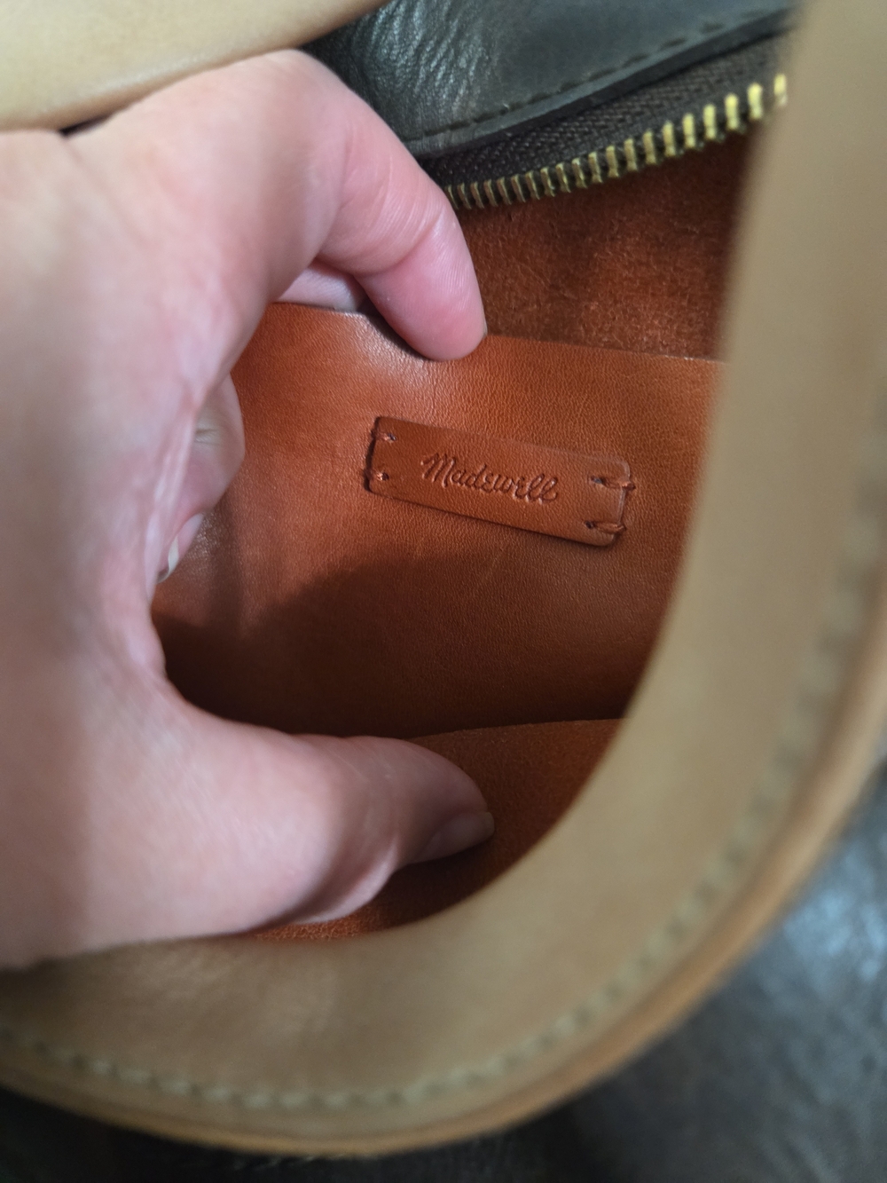 Madewell Sydney Colorblock Leather Crossbody Bag Brown Tan Top Zip No Strap - Picture 6 of 9